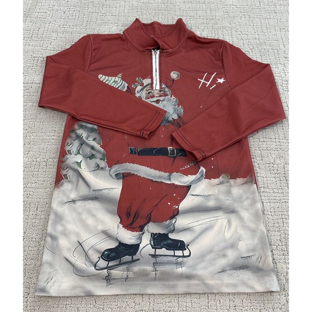 Christmas Printing Santa 1/4 Zipper Shirt Size Small